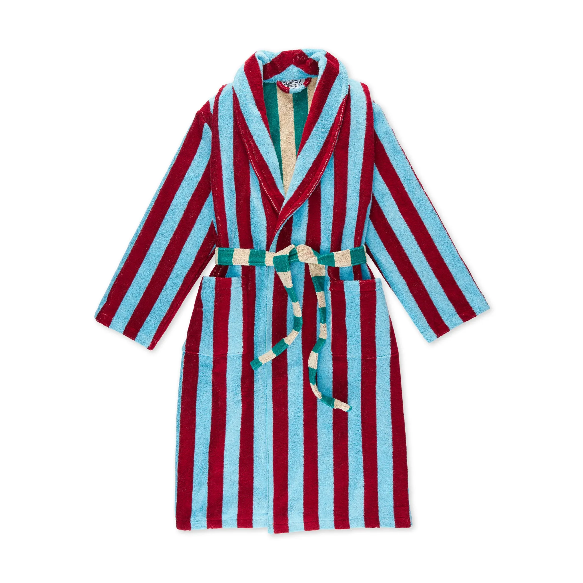 Dusen Dusen Striped Bathrobe - Blue/ Red sold by Moma