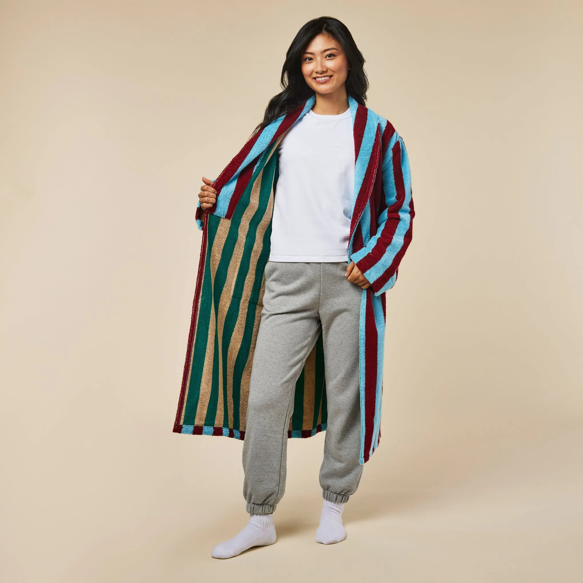 Dusen Dusen Striped Bathrobe - Blue/ Red sold by Moma product image thumbnail 4