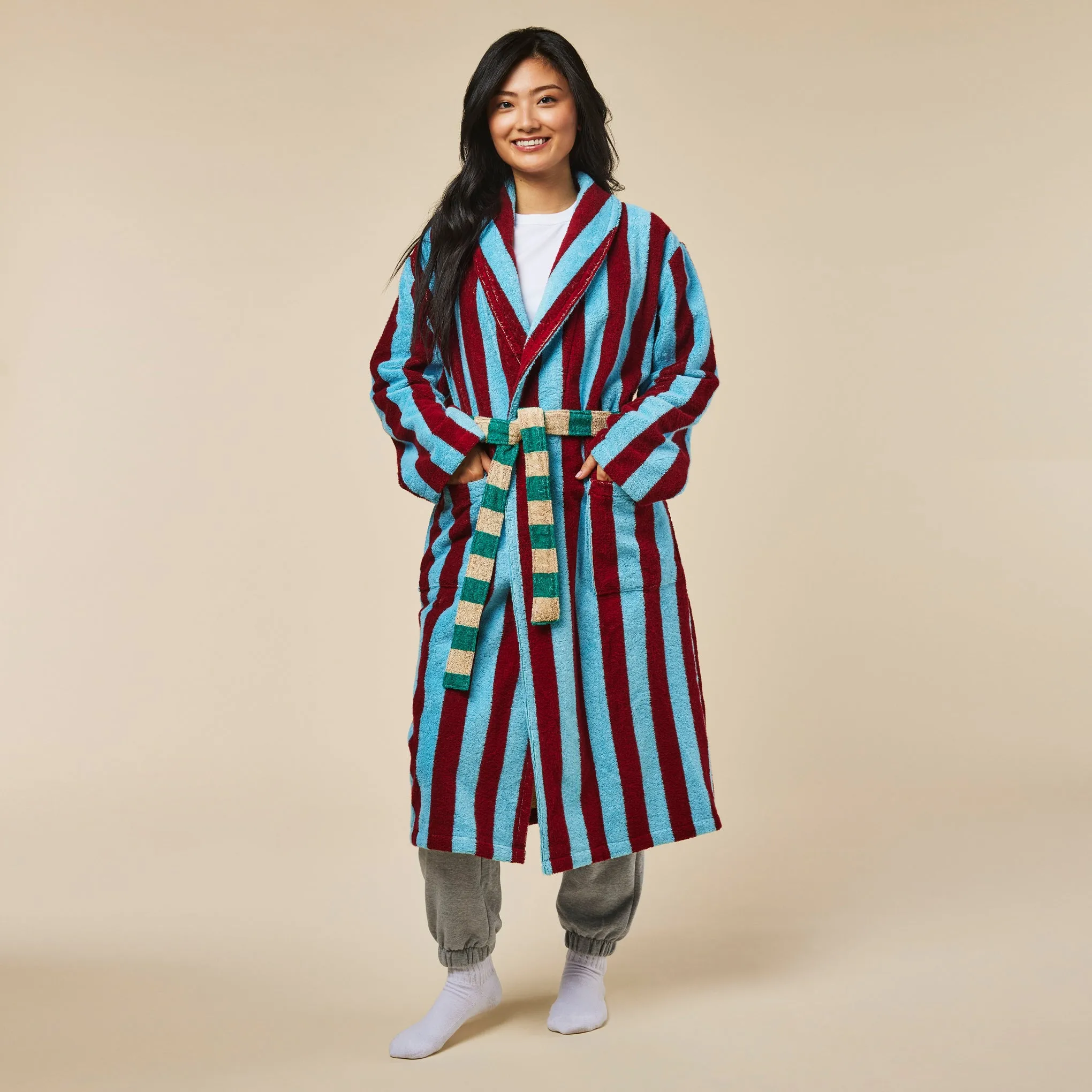 Dusen Dusen Striped Bathrobe - Blue/ Red sold by Moma product image thumbnail 2