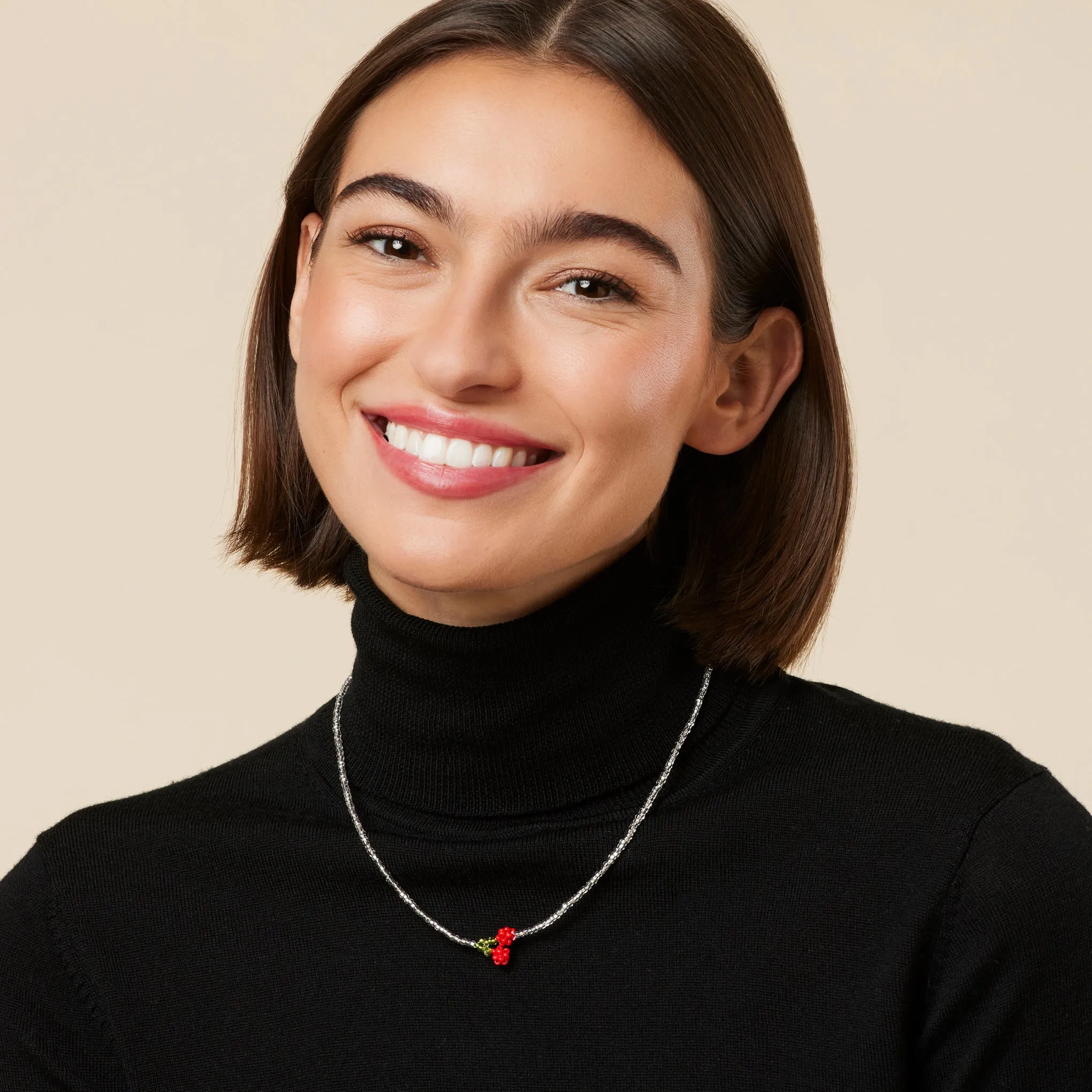 Beaded Mini Cherry Silver Necklace sold by Moma product image thumbnail 2