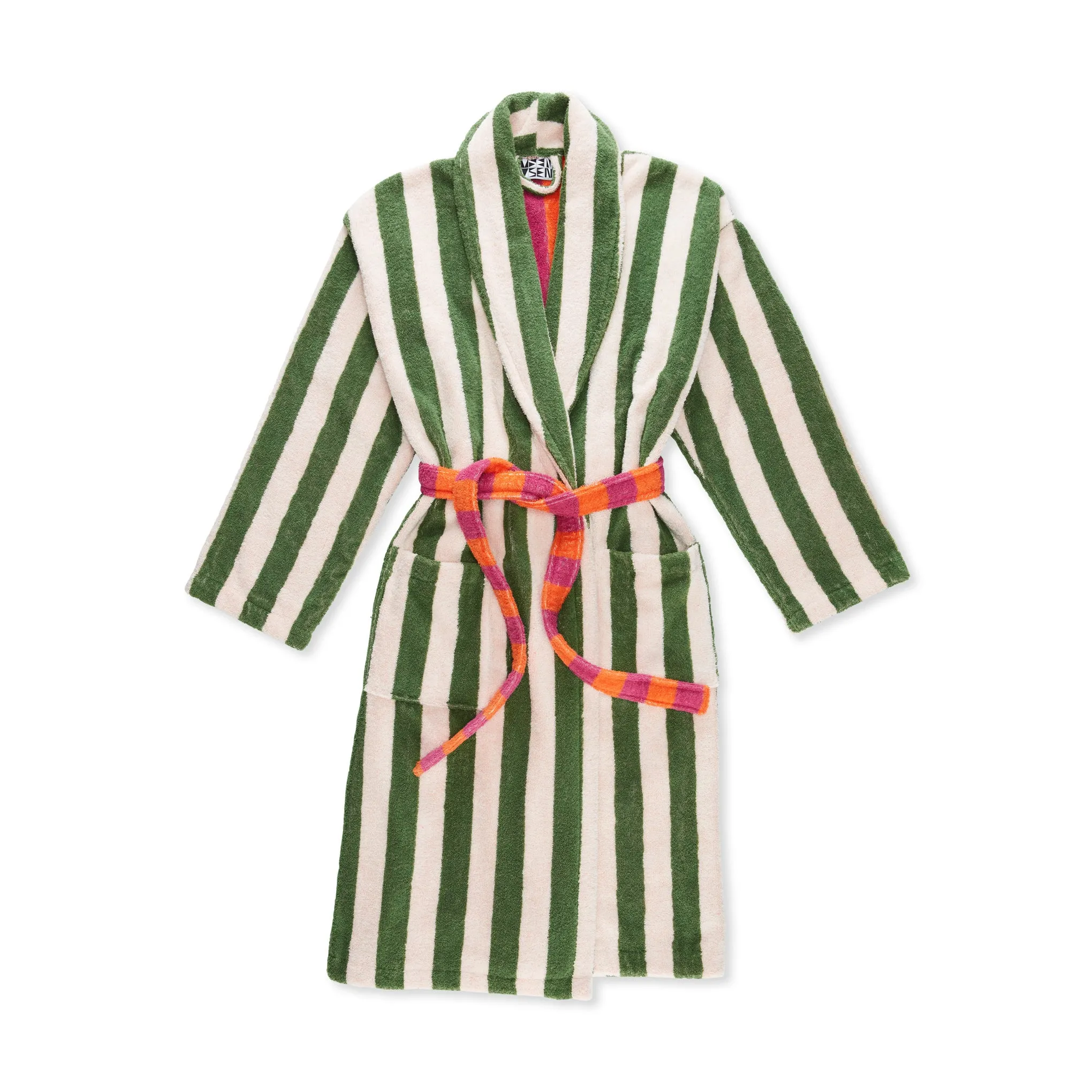 Dusen Dusen Striped Bathrobe - Green/ Lavender sold by Moma
