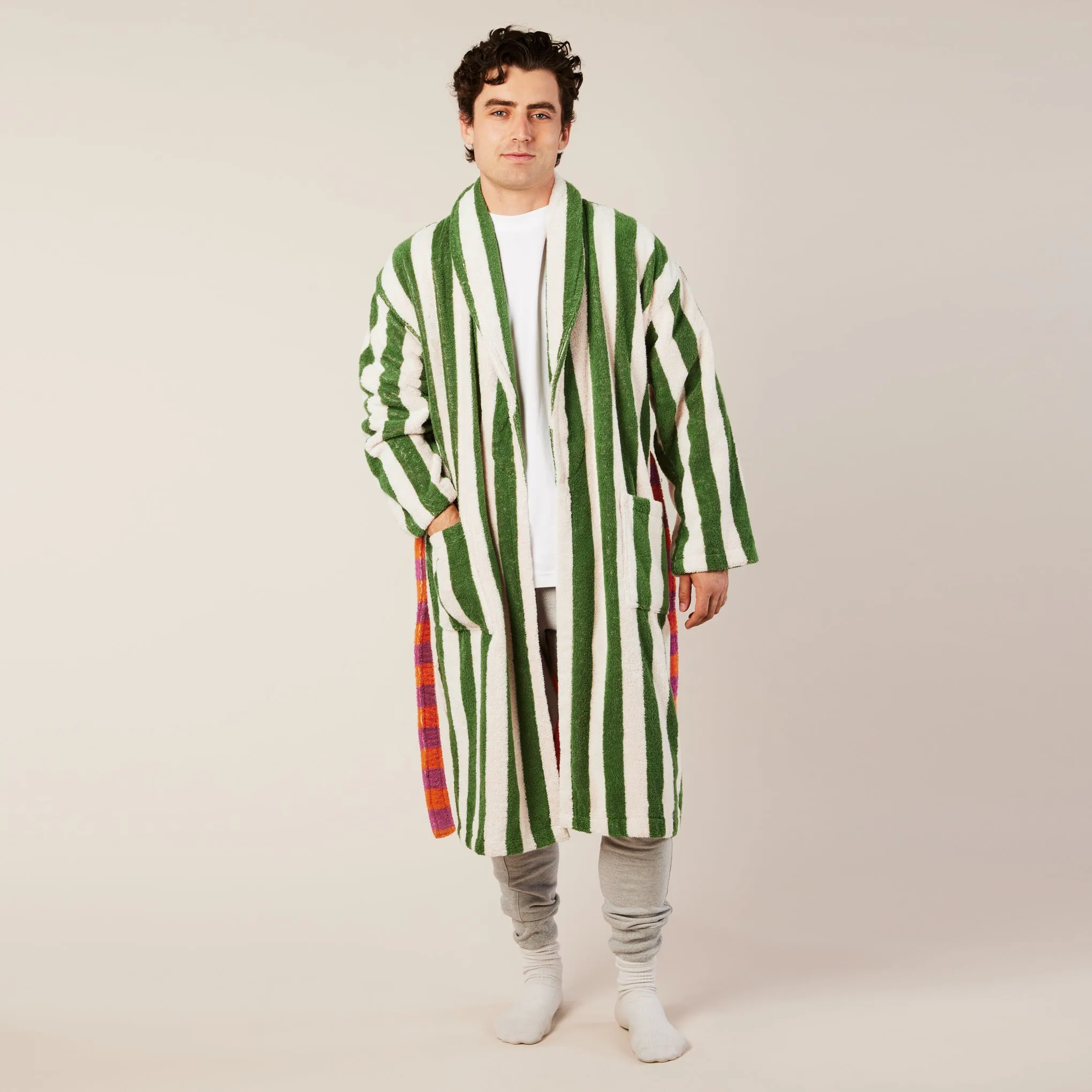 Dusen Dusen Striped Bathrobe - Green/ Lavender sold by Moma product image thumbnail 4