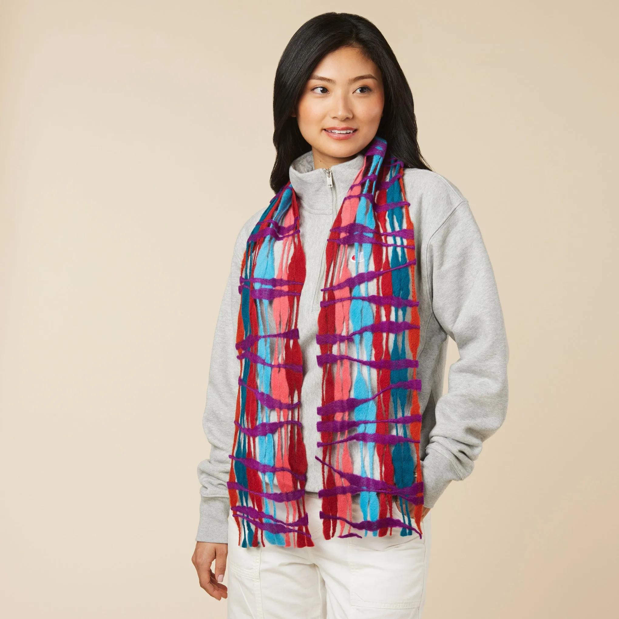 Nuno Threadstray Open-Weave Felted Wool Scarf - Warm Multi sold by Moma product image thumbnail 4