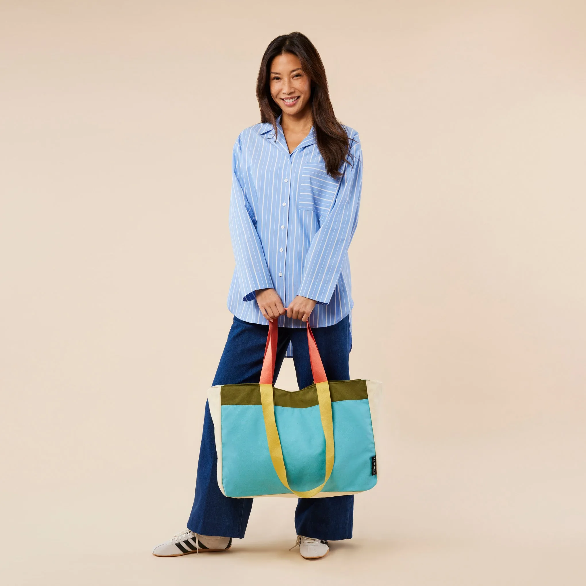 Colorful Oversized Cotton Canvas Tote Bag - Blue sold by Moma