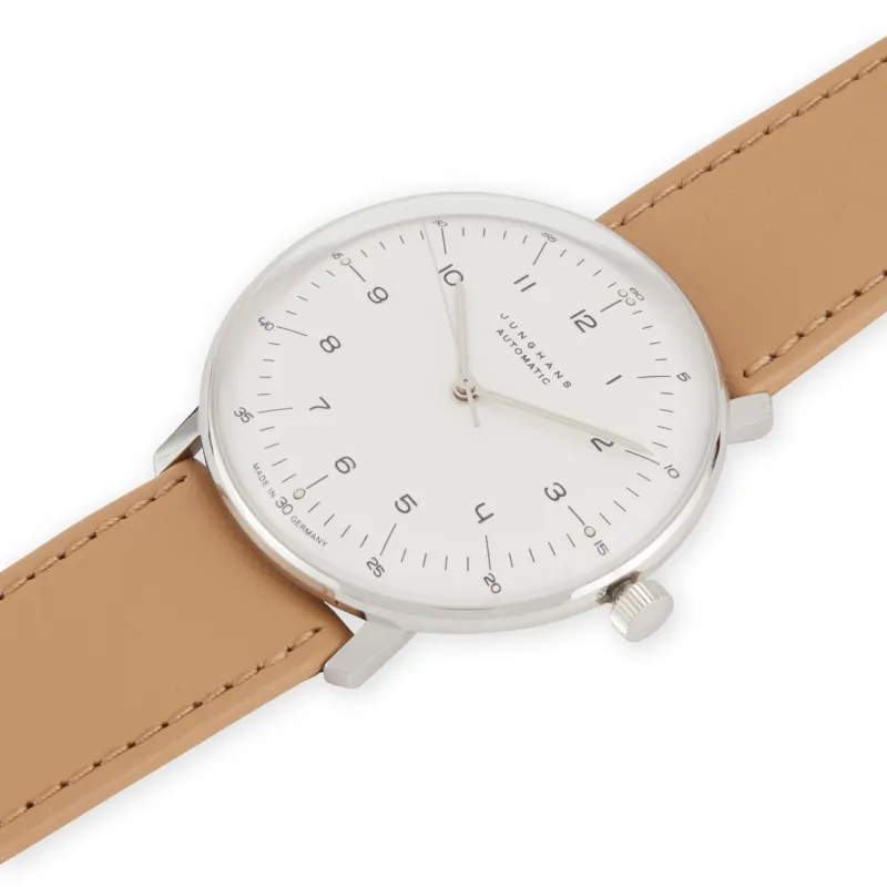 Automatic Max Bill Watch - White/ Brown made by Moma