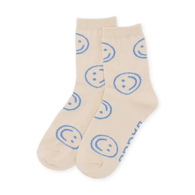 Baggu Crew Socks - Ecru Periwinkle Happy sold by Moma