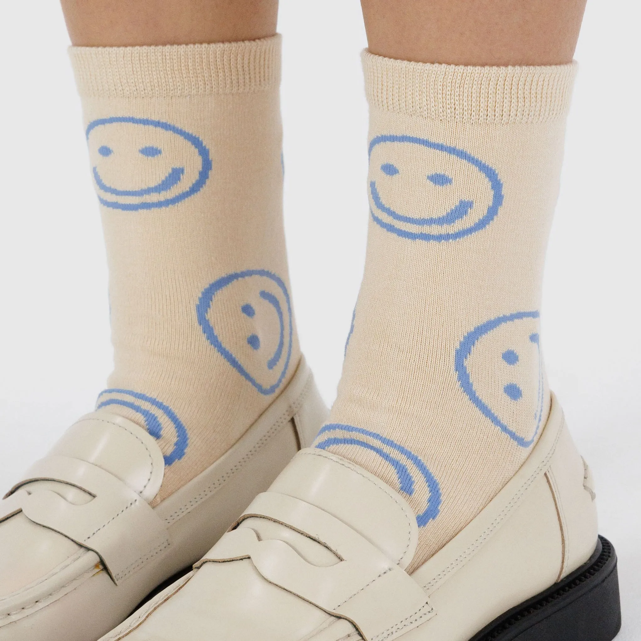 Baggu Crew Socks - Ecru Periwinkle Happy sold by Moma product image thumbnail 2