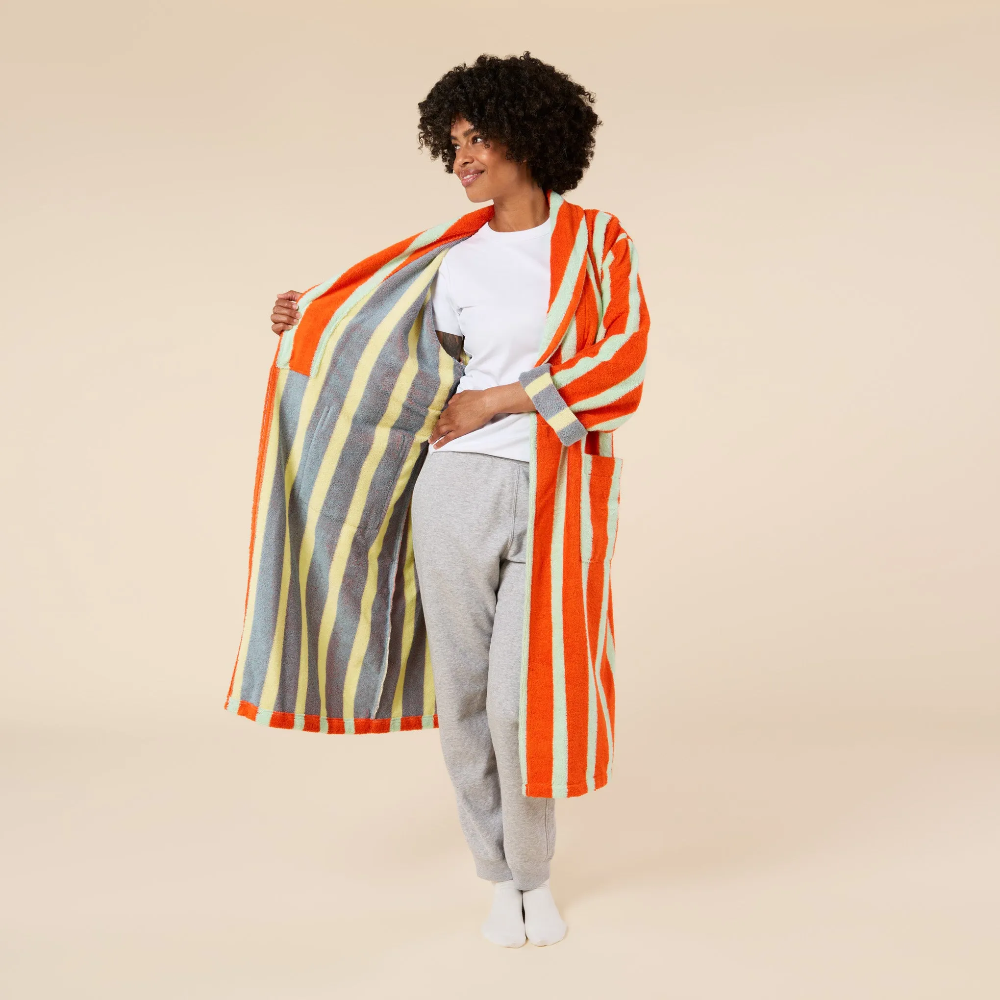 Dusen Dusen Striped Bathrobe - Orange/ Slate Gray sold by Moma product image thumbnail 4