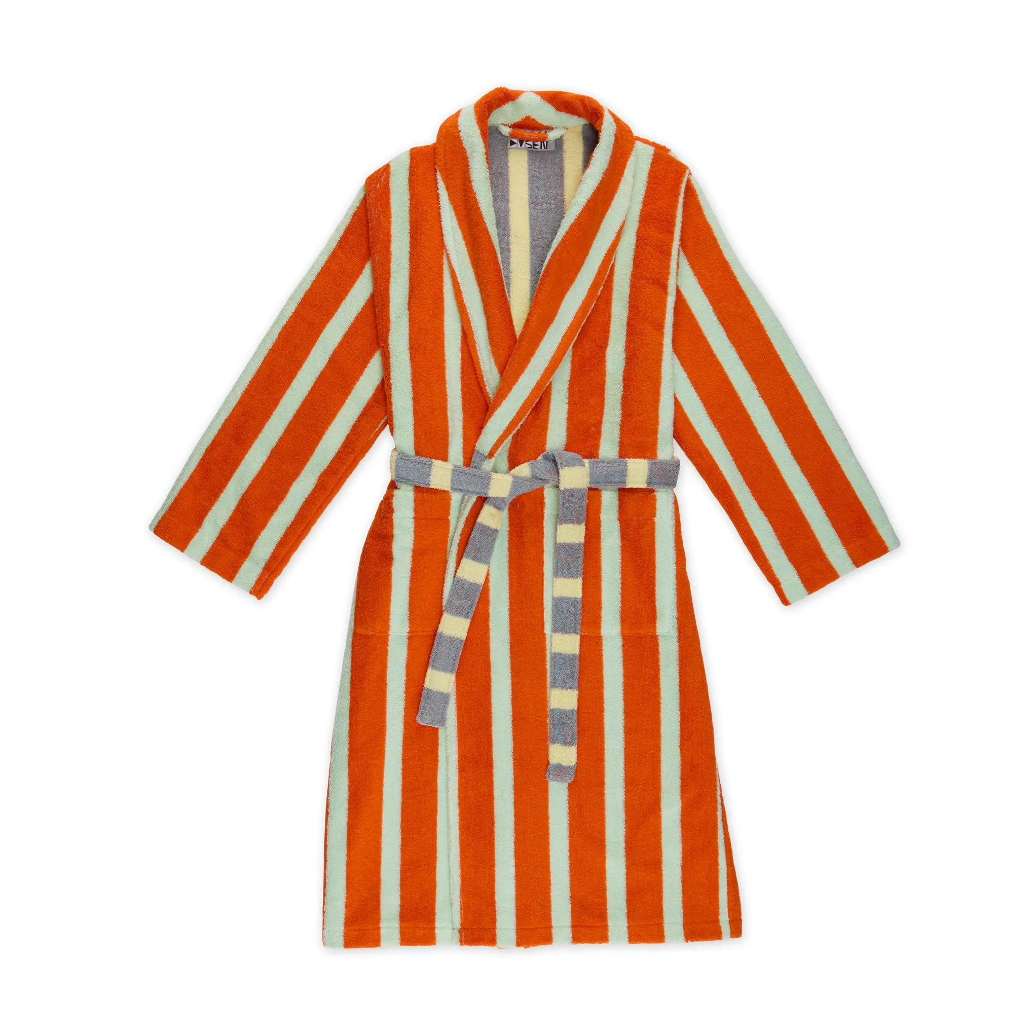 Dusen Dusen Striped Bathrobe - Orange/ Slate Gray sold by Moma