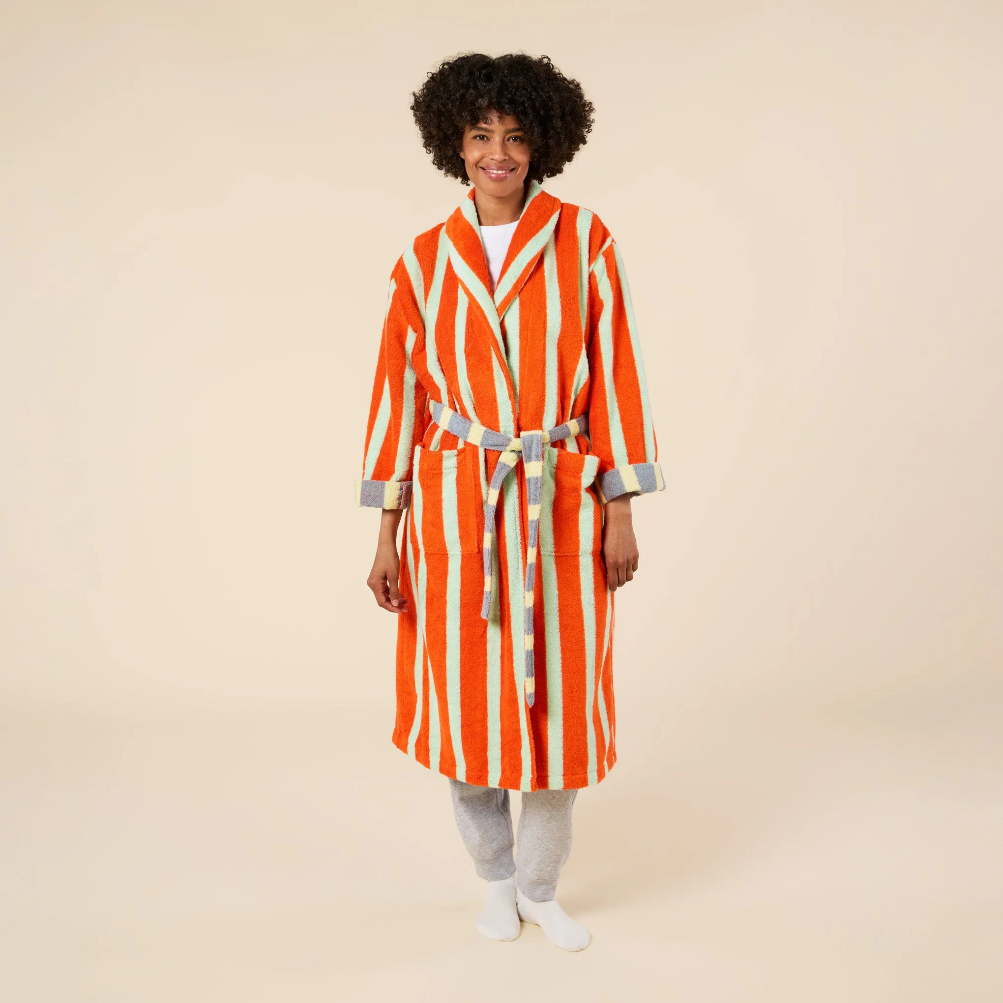 Dusen Dusen Striped Bathrobe - Orange/ Slate Gray sold by Moma product image thumbnail 2