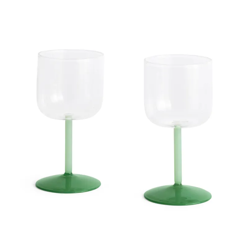HAY Tint Wine Glasses - Set of 2 - Clear/ Jade Light Green/ Jade Dark Green sold by Moma