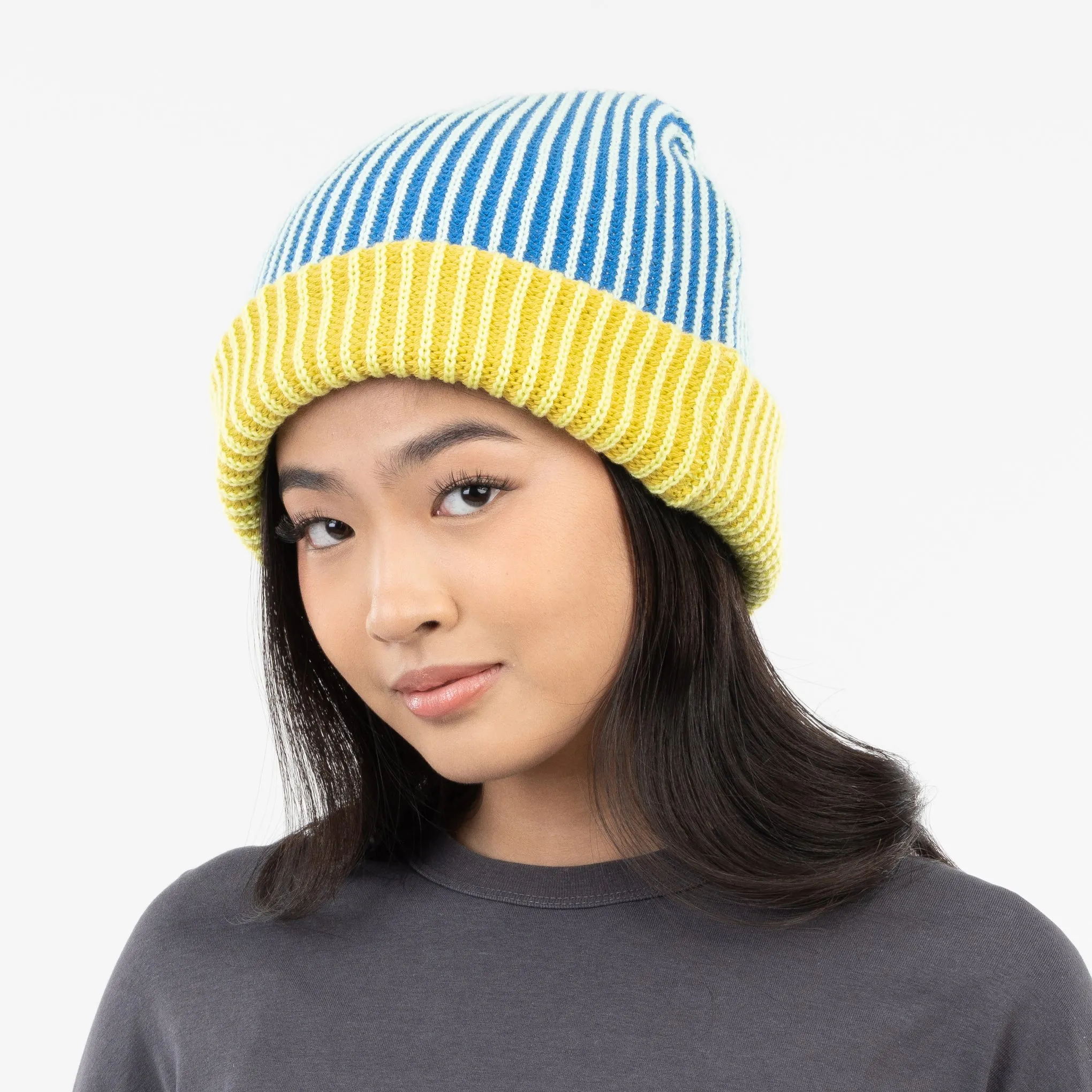 Verloop Pinstripe Plush Beanie - Poppy Teal sold by Moma product image thumbnail 2
