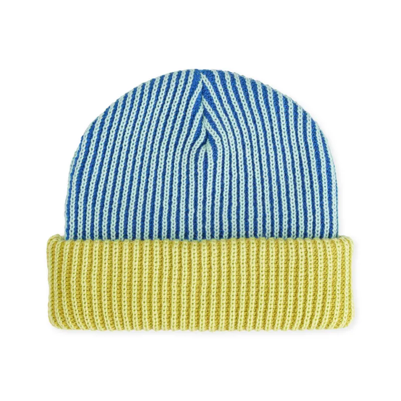 Verloop Pinstripe Plush Beanie - Golden Olive Cobalt sold by Moma