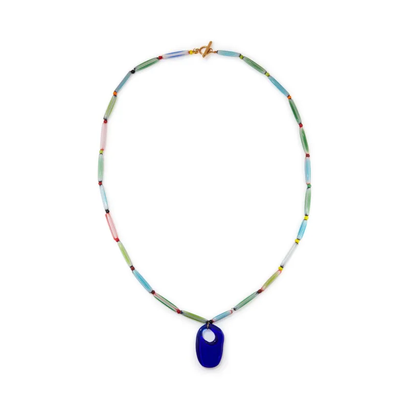 Suplais Recycled Glass Long Beaded Pendant Necklace made by Moma