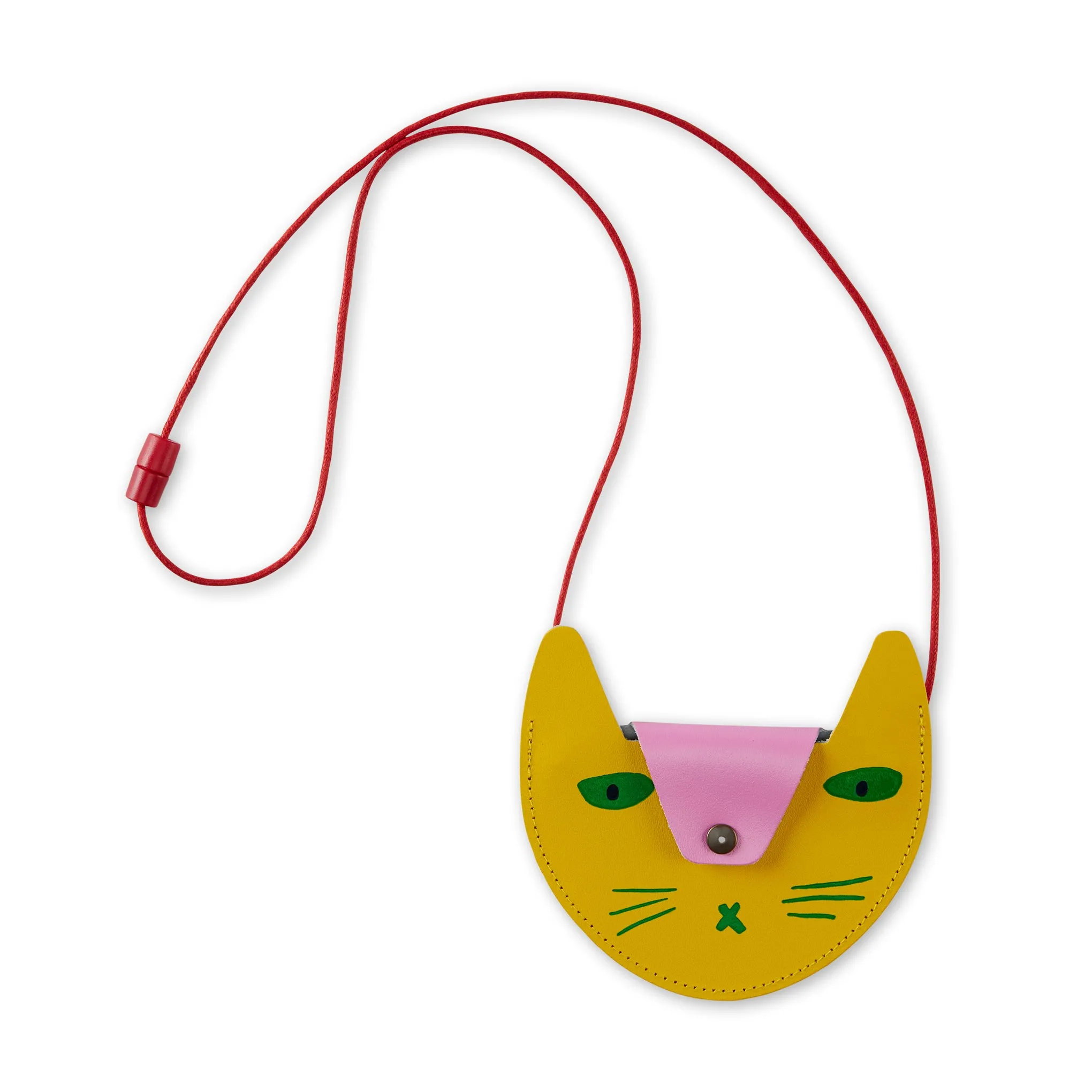 Leather Cat Pocket Purse - Yellow/ Pink sold by Moma