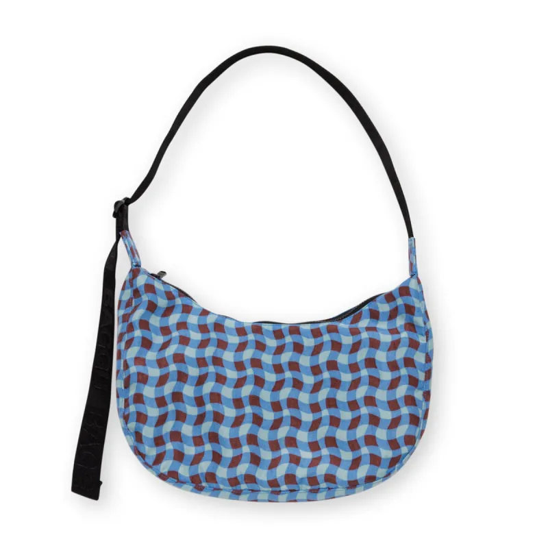 Baggu Recycled Nylon Crescent Bag - Wavy Gingham Blue sold by Moma