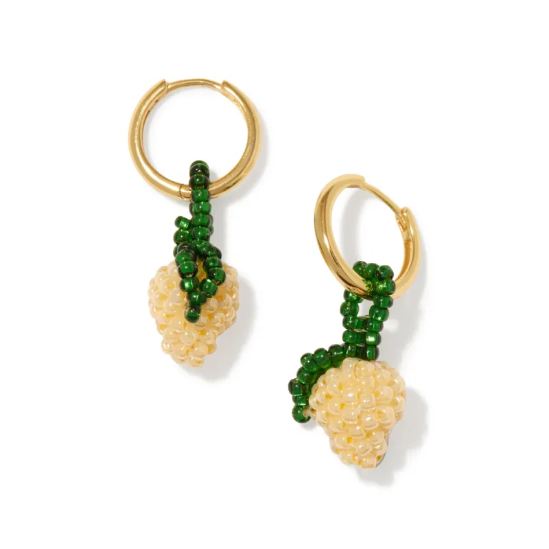 Beaded Mini Fruit Hoop Earrings - Gold Lemon sold by Moma