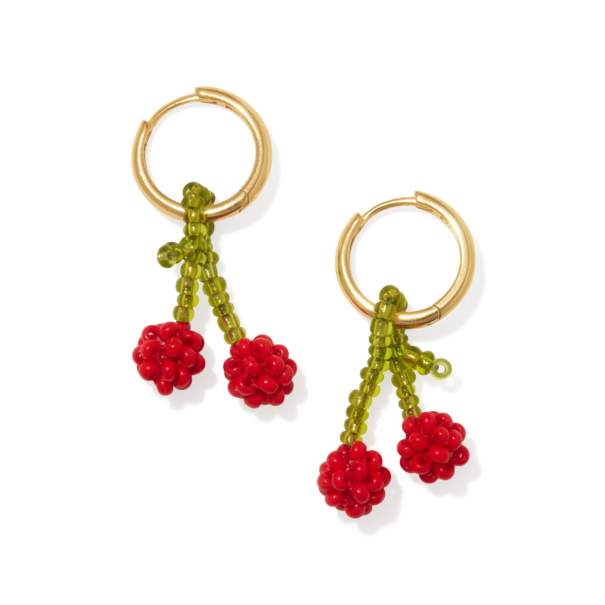 Beaded Mini Fruit Hoop Earrings - Gold Cherry sold by Moma