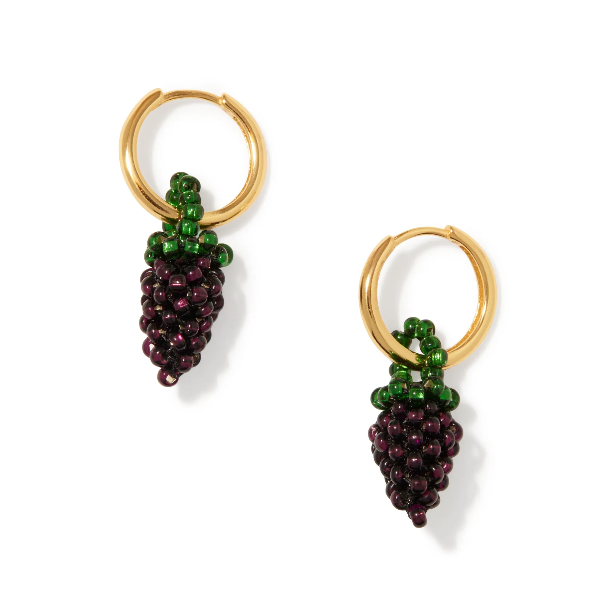 Beaded Mini Fruit Hoop Earrings - Gold Grape sold by Moma