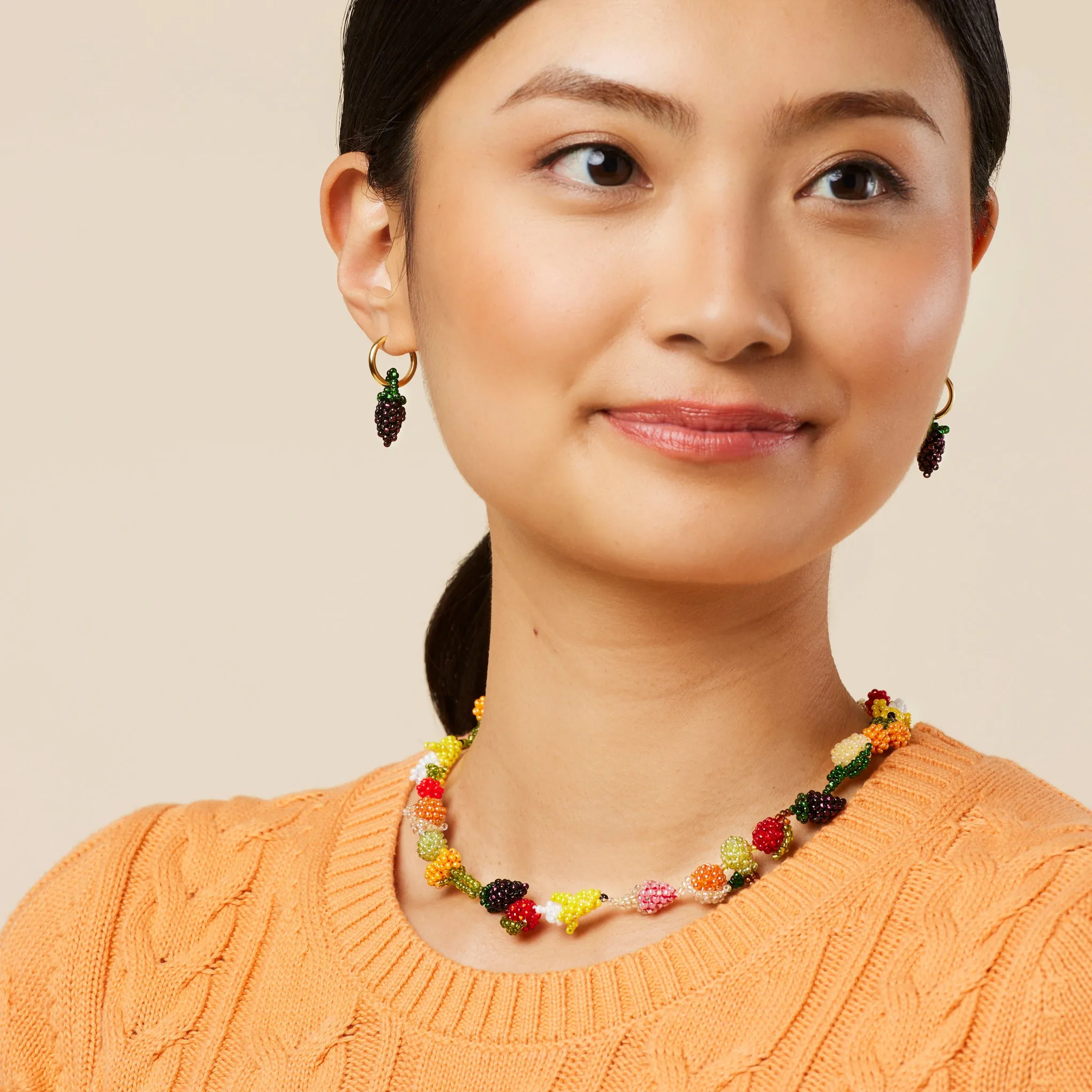 Beaded Mini Fruit Hoop Earrings - Gold Grape sold by Moma product image thumbnail 3