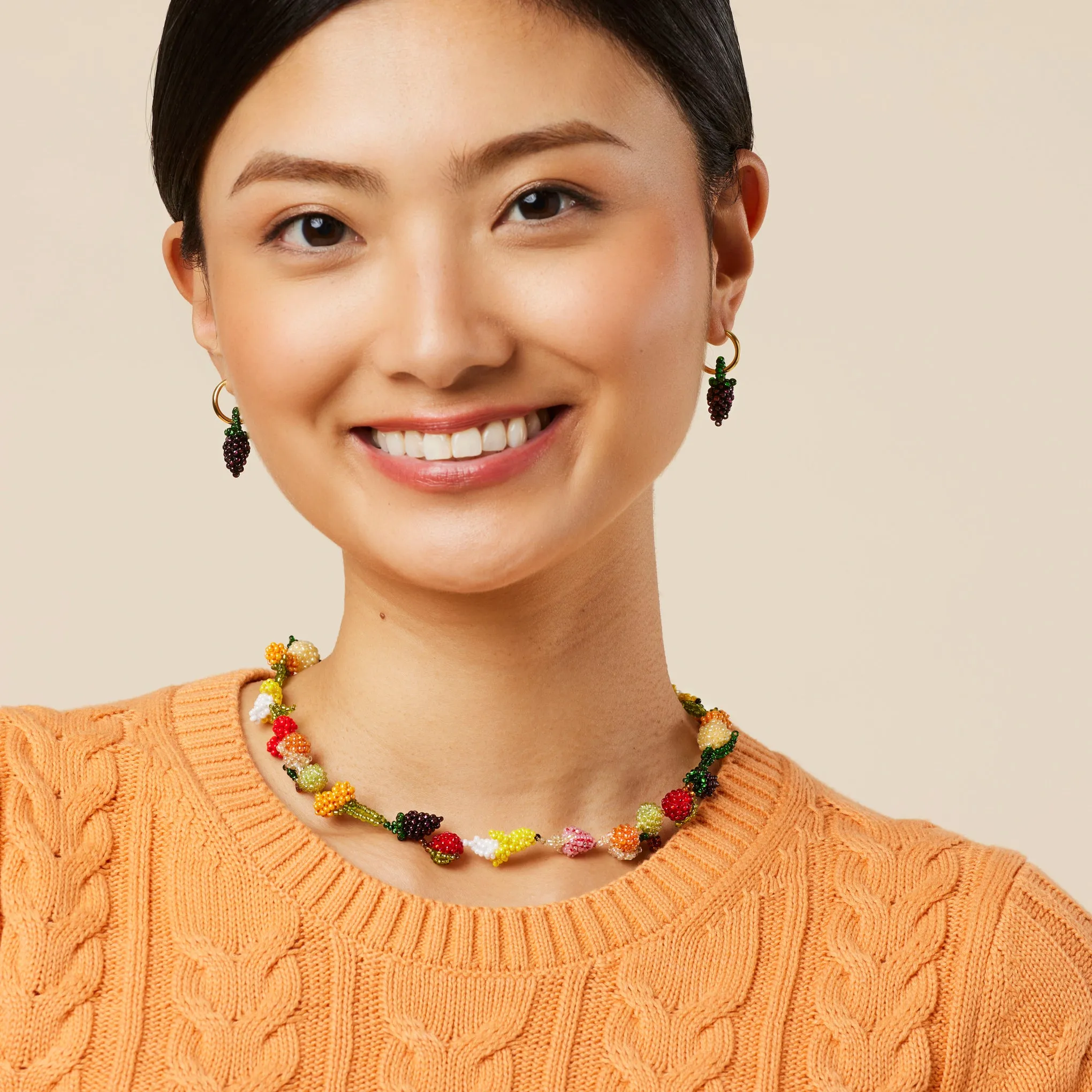 Beaded Mini Fruit Hoop Earrings - Gold Grape sold by Moma product image thumbnail 2