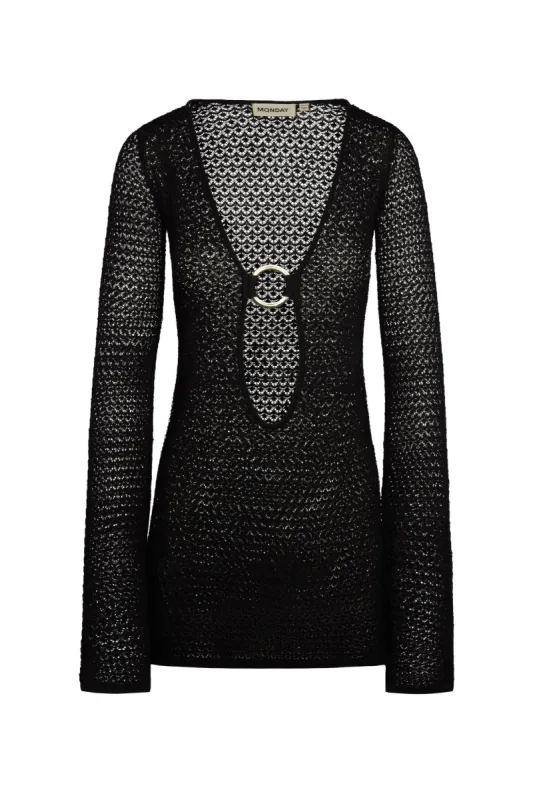 Montego Mini Dress - Black Lace Crochet sold by Monday Swimwear