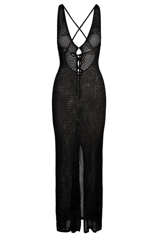 Ramatuelle Dress - Black Lace Crochet sold by Monday Swimwear