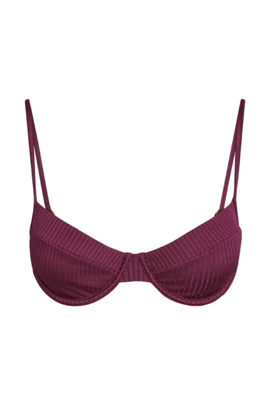 Maui Top - Eggplant Wide Rib sold by Monday Swimwear