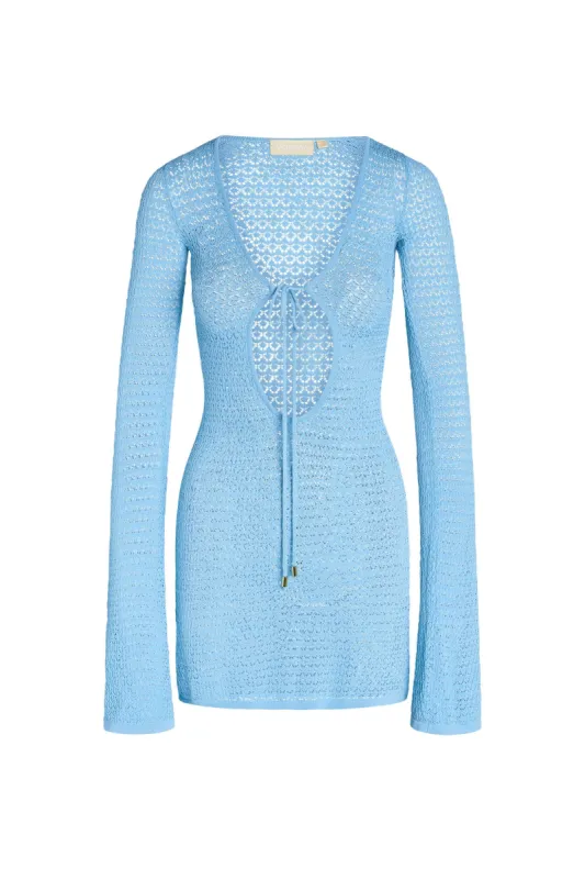 Montego Mini Tie Dress - Ibiza Blue Lace Crochet sold by Monday Swimwear