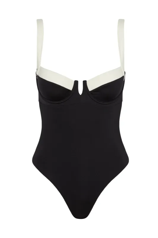 Clovelly One Piece - Black/Ivory sold by Monday Swimwear