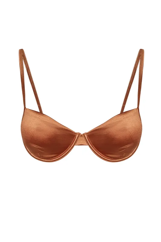 Capri Top - Bronze Shiny Jersey sold by Monday Swimwear