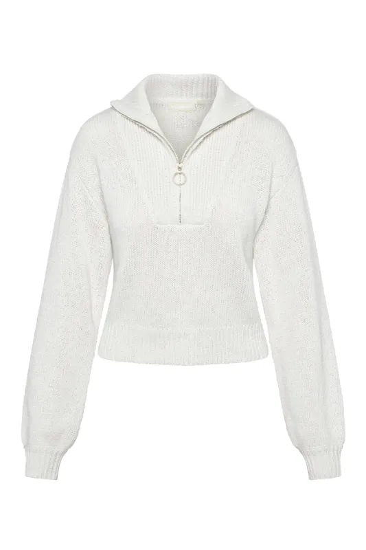 Lisbon Quarter Zip Sweater - White sold by Monday Swimwear