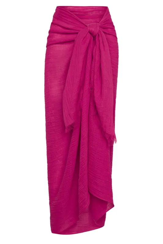 St. Tropez Sarong - Dragon Fruit Crinkle Linen sold by Monday Swimwear