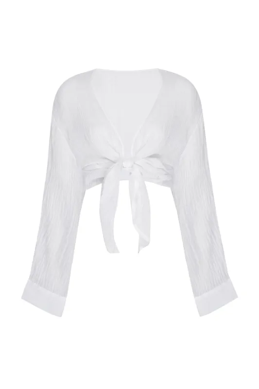 Tahiti Tie Top - White Crinkle Linen sold by Monday Swimwear