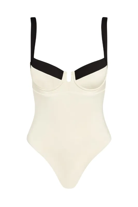 Clovelly One Piece - Ivory/Black sold by Monday Swimwear