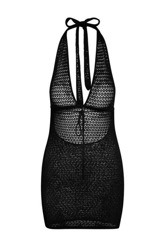 Catania Mini Dress - Black Lace Crochet sold by Monday Swimwear