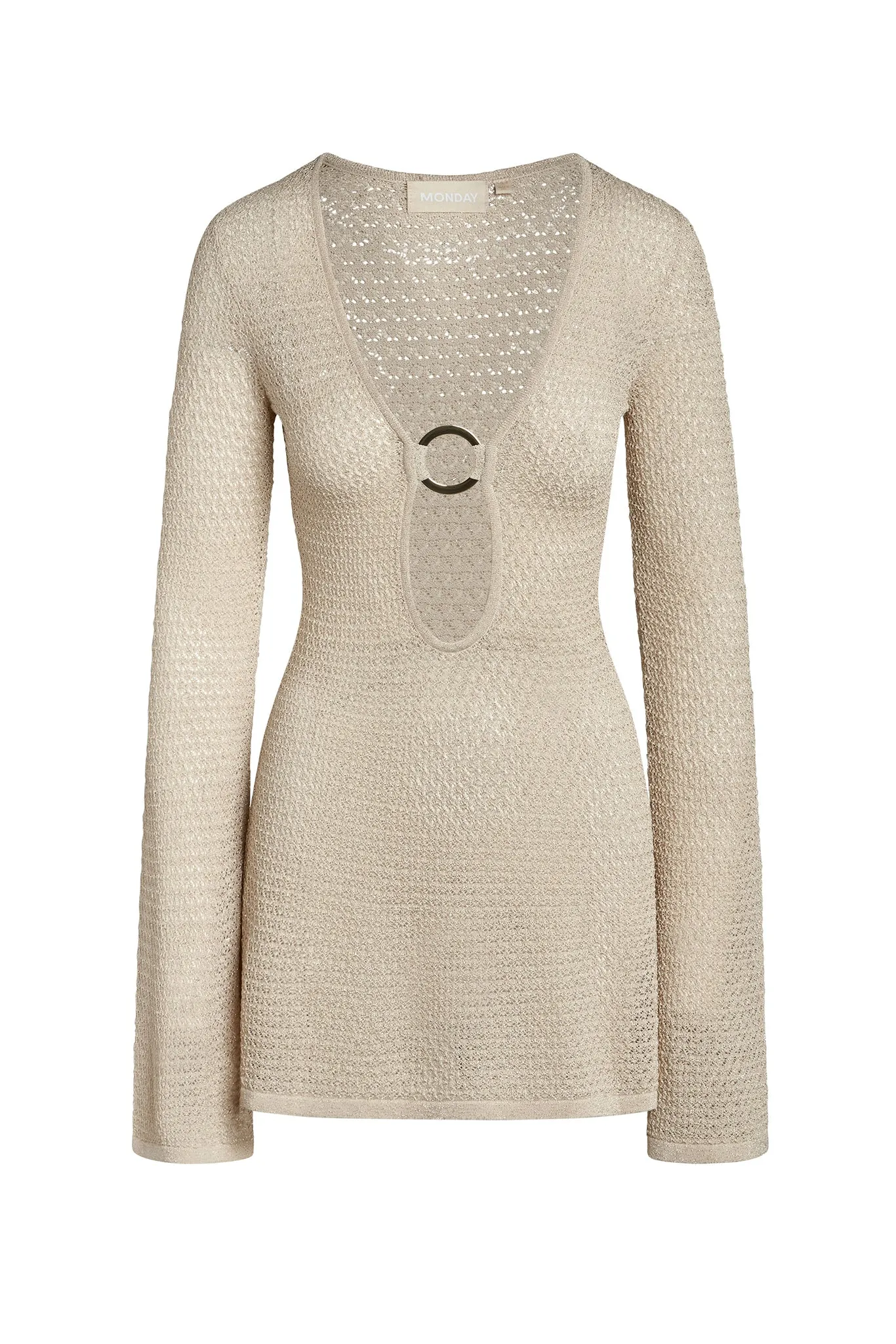 Montego Mini Dress - Champagne Lurex Lace Crochet sold by Monday Swimwear