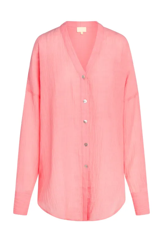 Barcelona Tunic - Guava Crinkle Linen sold by Monday Swimwear