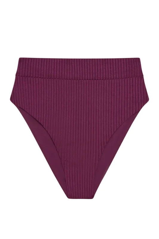 Sorrento Bottom - Eggplant Wide Rib sold by Monday Swimwear