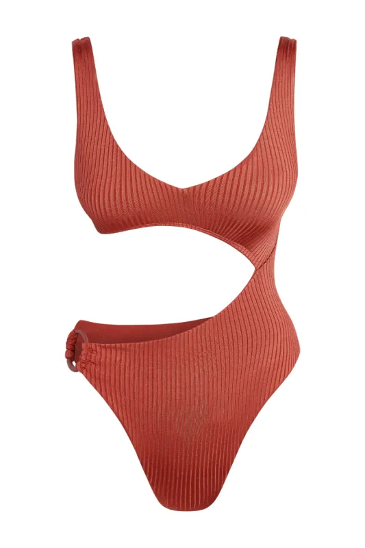 St. Barth's One Piece - Copper Wide Rib sold by Monday Swimwear