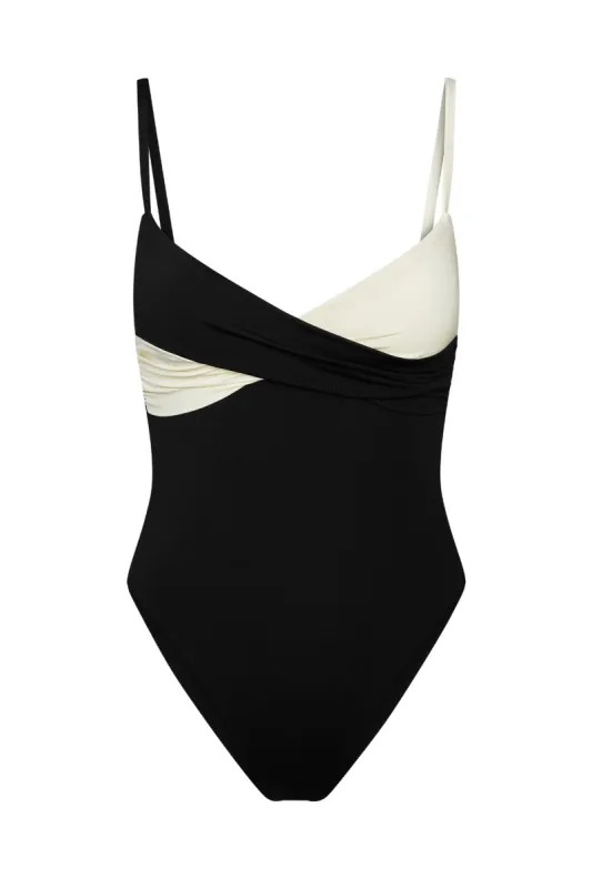 Bordeaux One Piece - Black/Ivory sold by Monday Swimwear