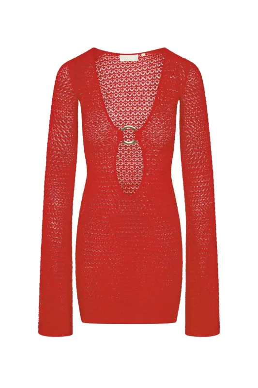 Montego Mini Dress - Chili Pepper Lace Crochet sold by Monday Swimwear