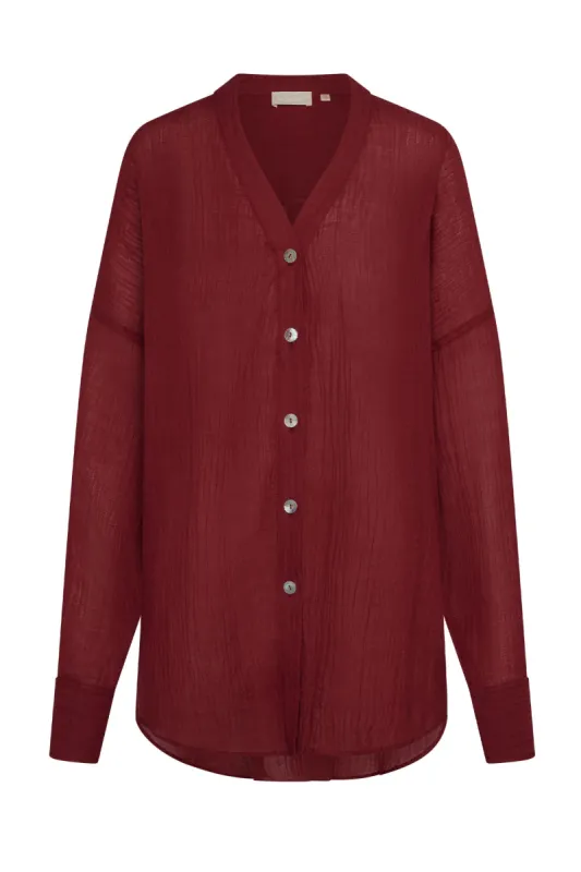 Barcelona Tunic - Burgundy Crinkle Linen sold by Monday Swimwear