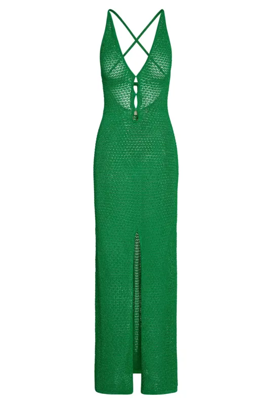Ramatuelle Dress - Palm Green Lurex Lace Crochet sold by Monday Swimwear