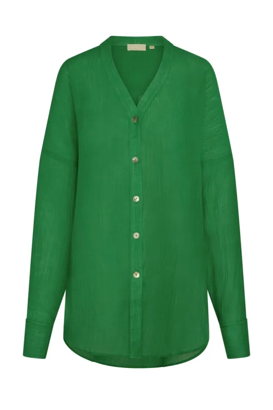 Barcelona Tunic - Palm Green Crinkle Linen sold by Monday Swimwear