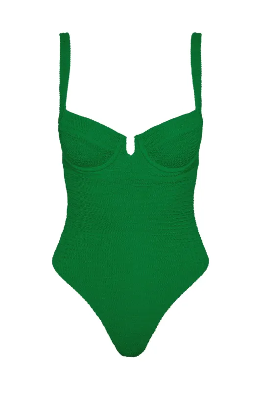 Clovelly One Piece - Palm Green Crinkle sold by Monday Swimwear