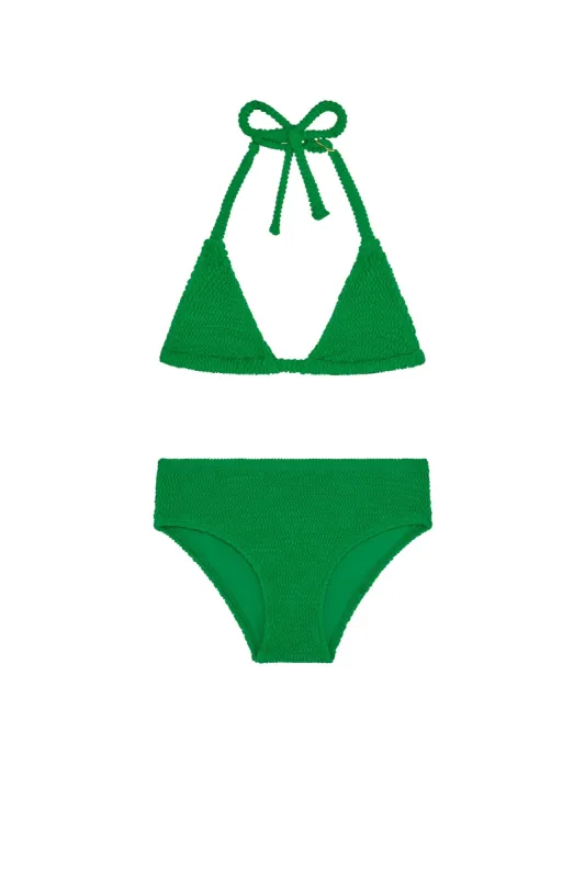 Palma Top & Seychelles Bottom Set - Palm Green Crinkle sold by Monday Swimwear