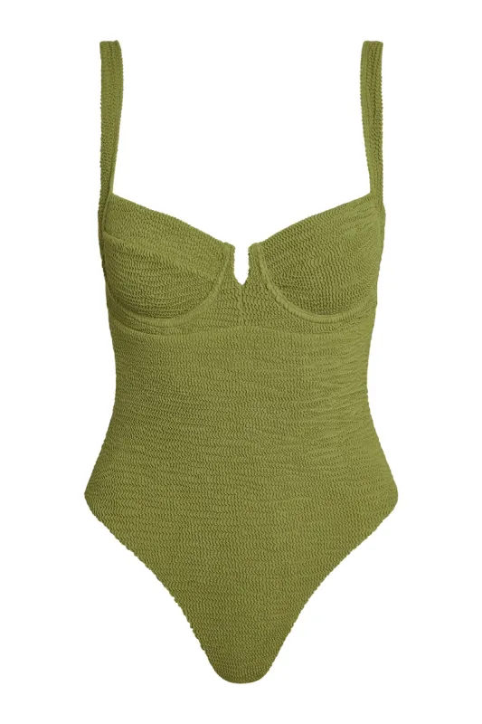 Clovelly One Piece - Vivid Moss Crinkle sold by Monday Swimwear