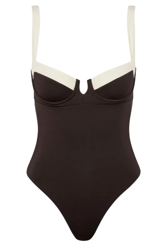 Clovelly One Piece - Espresso/Ivory sold by Monday Swimwear