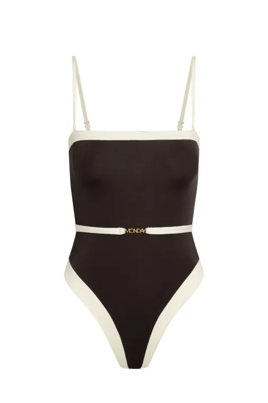 Miami One Piece - Espresso/Ivory sold by Monday Swimwear